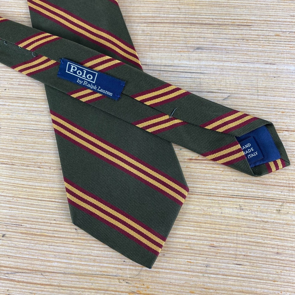VTG Polo Ralph Lauren 100% silk Tie green striped potter Made In USA